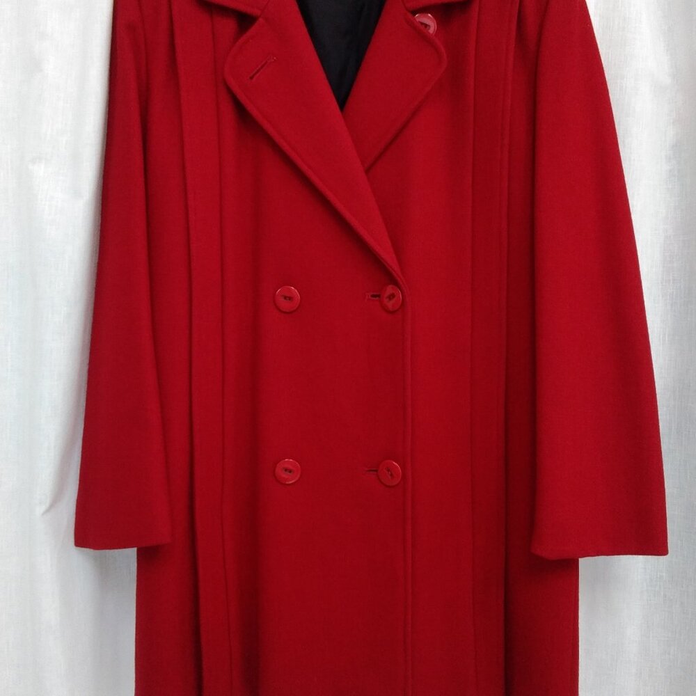RED WOOL DOUBLE BREASTED 3/4-LENGTH COAT